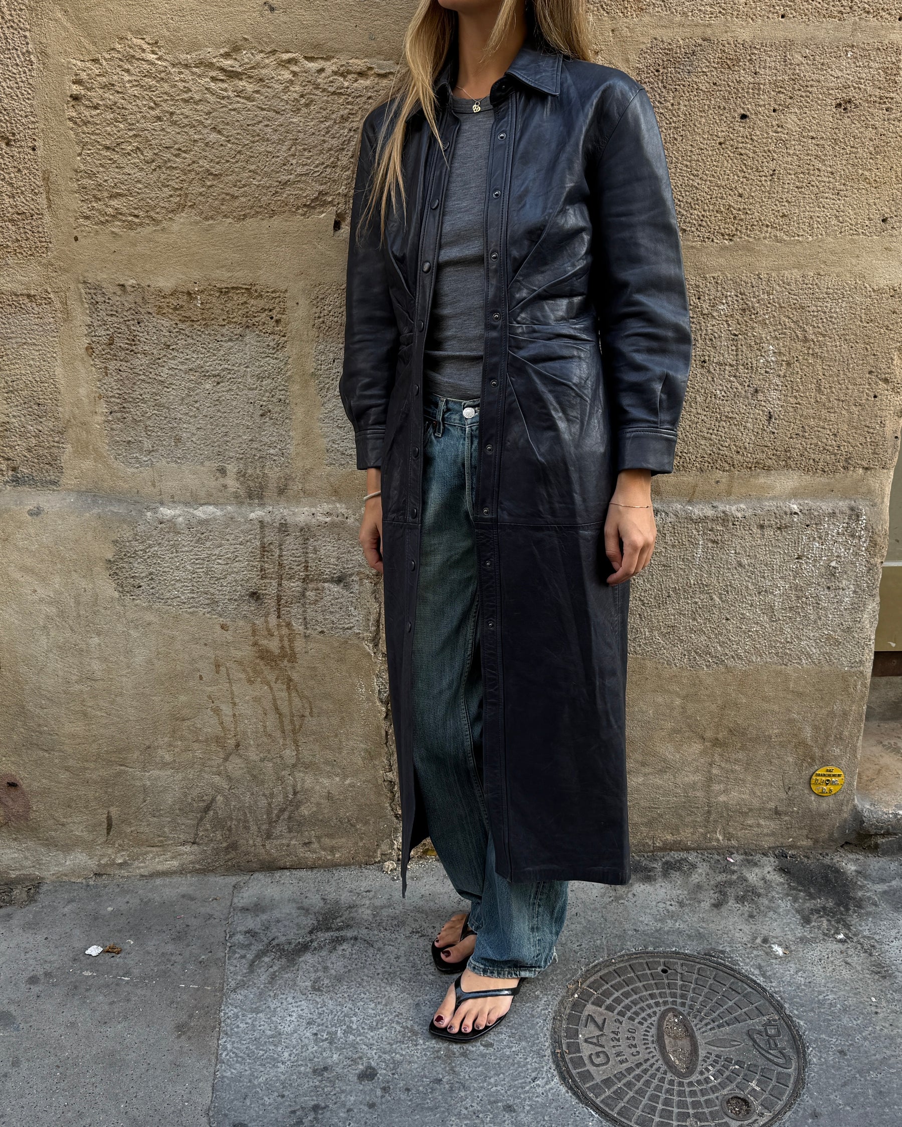 LEATHER COAT DRESS NAVY