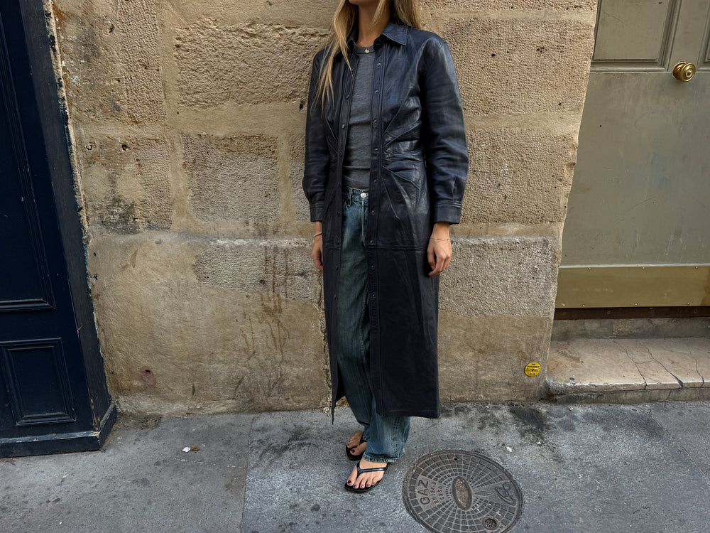 LEATHER COAT DRESS NAVY