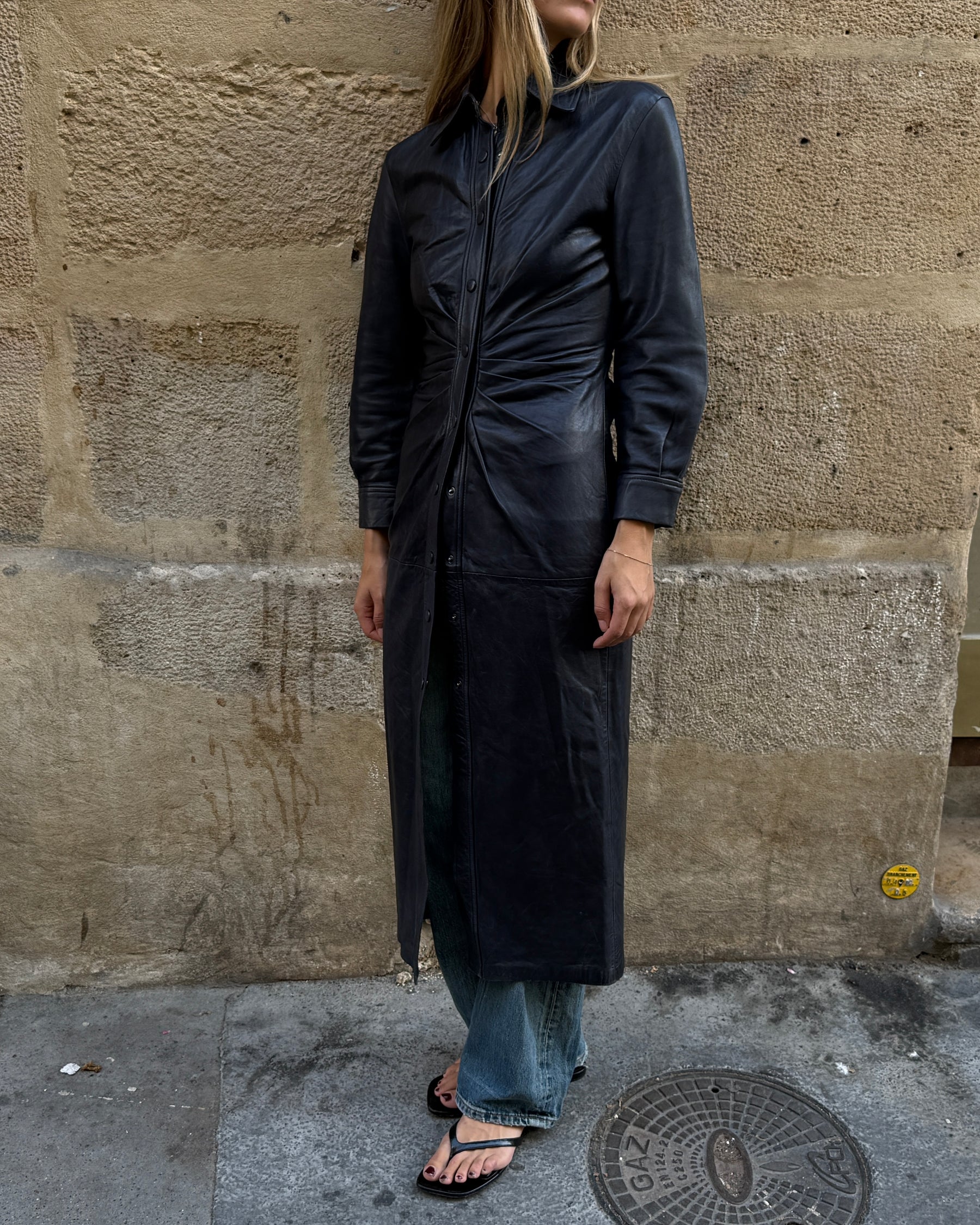 LEATHER COAT DRESS NAVY