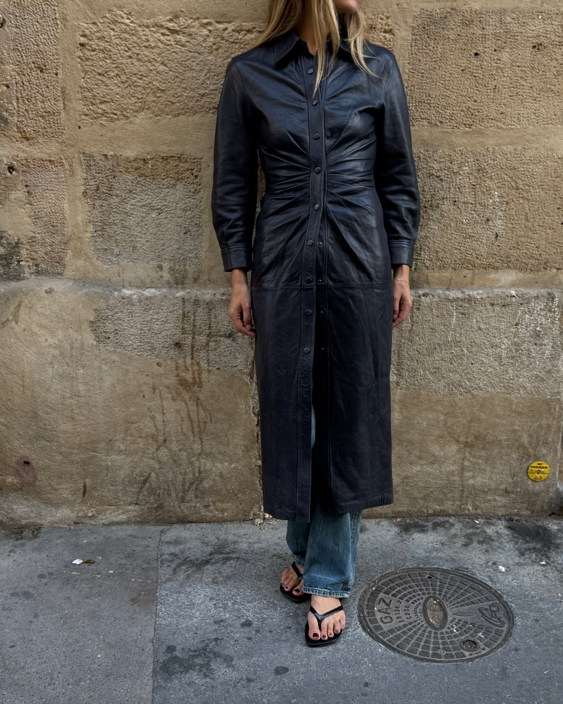 LEATHER COAT DRESS NAVY