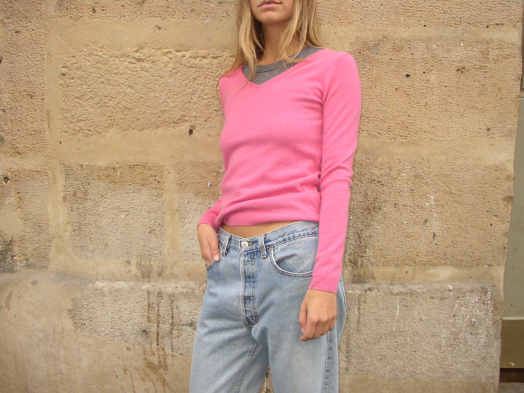 PINK CASHMERE V KNIT